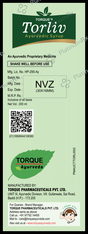 Torque's Torliv Ayurvedic Syrup (200ml Each) 1 Bottle