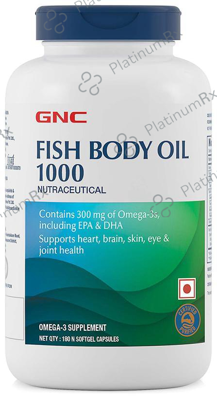 GNC Fish Oil 1000mg with Omega 3 (EPA & DHA) - Softgel Capsule for Heart, Brain, Skin, Eye & Joint Health 180 capsules