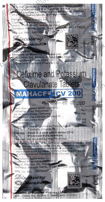 Mahacef CV 200 200/125mg Tablet 6s