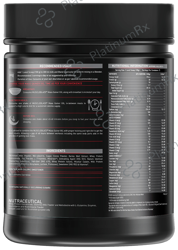 MuscleBlaze Mass Gainer XXL - With Digestive Enzymes - For Muscle Mass - Chocolate 500 gm