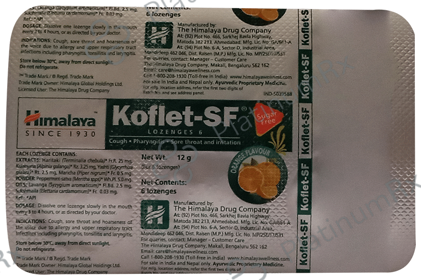 Himalaya Koflet-SF Cough Lozenges-Relieves Cough& Sore Throat I Lozenges Orange Sugar Free