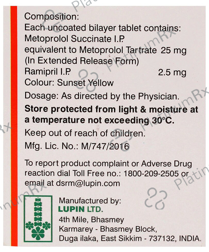 Ramistar M 25/2.5mg Tablet XL 10s