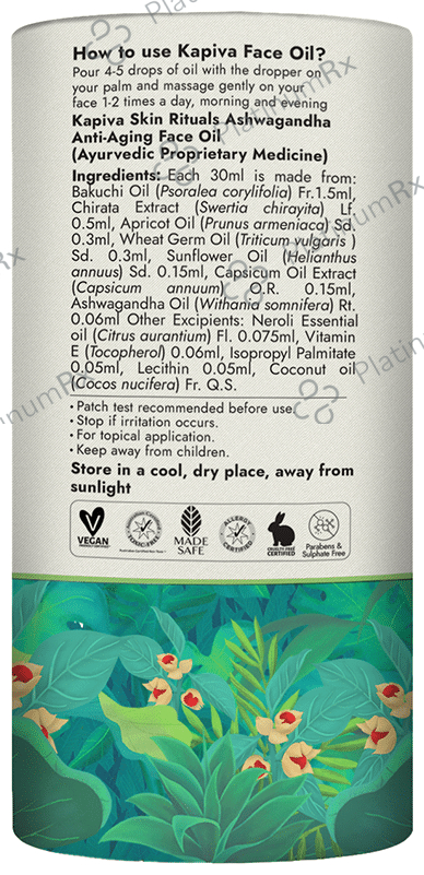 Kapiva Ashwagandha Anti-Aging Face Oil - Plant Based Retinol - Ayurvedic Oil for Wrinkles/Fine Lines Oil