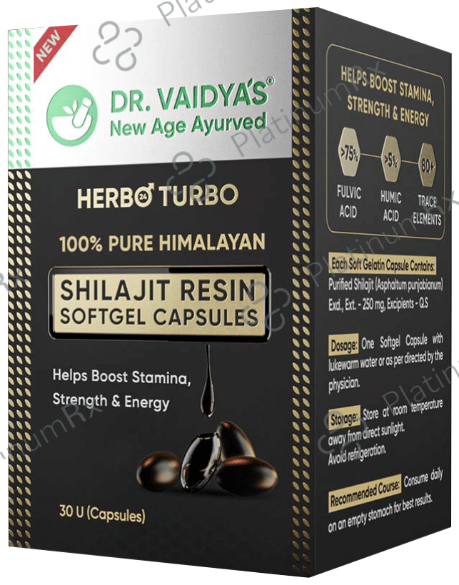 Dr. Vaidya's Herbo 24 Turbo 100% Pure Himalayan Shilajit Resin Softgel Capsule