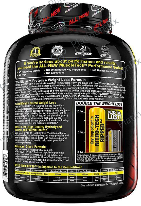 Muscletech Performance Series Nitro Tech Ripped Ultimate Protein+Weight Loss Formula Chocolate Fudge Brownie 4 lb