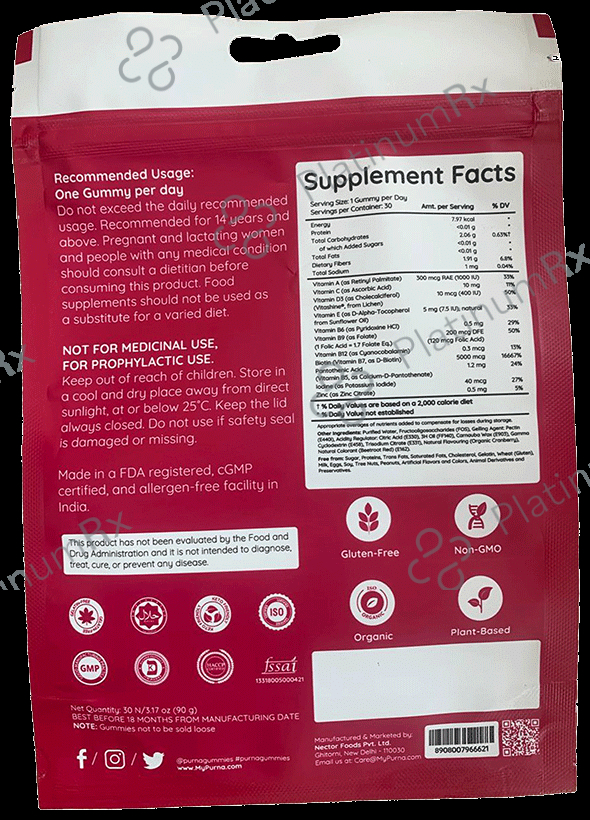 Purna Biotin Cranberry Sugar Free Gummies for Healthy Hair & Nails