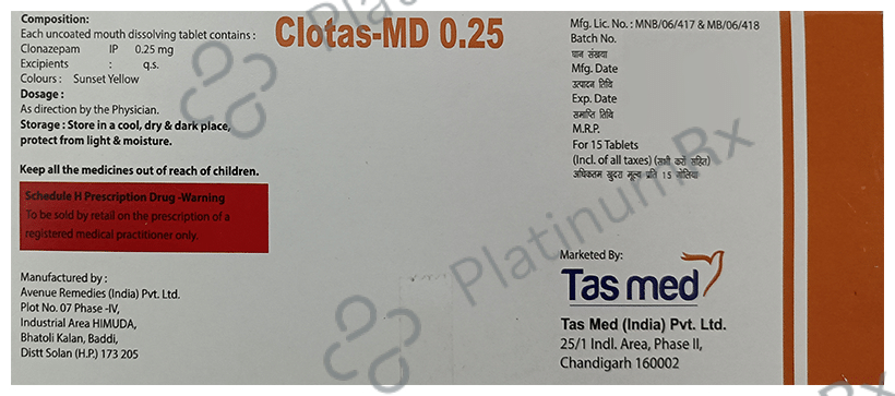 Clotas-MD 0.25 Tablet 15 Tablet MD