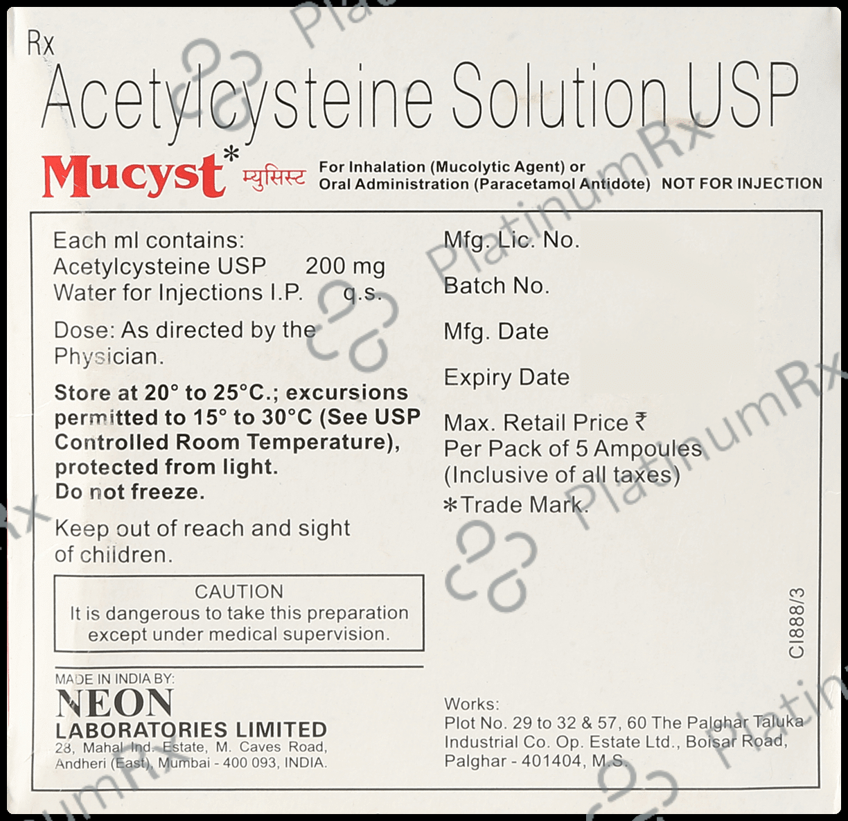 Mucyst 1000mg Injection 5ml