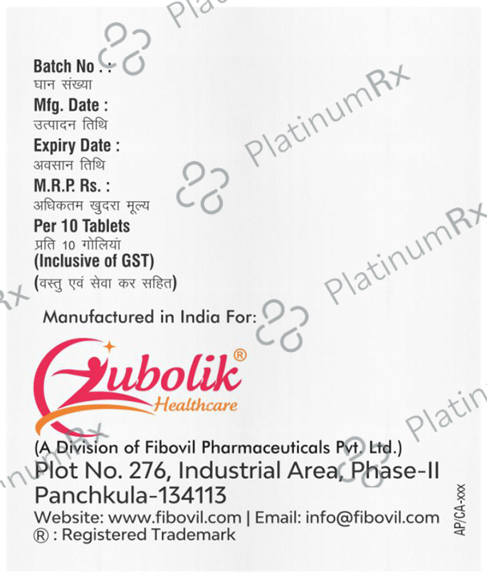 Zubomol SP 100mg/325mg/15mg Tablet
