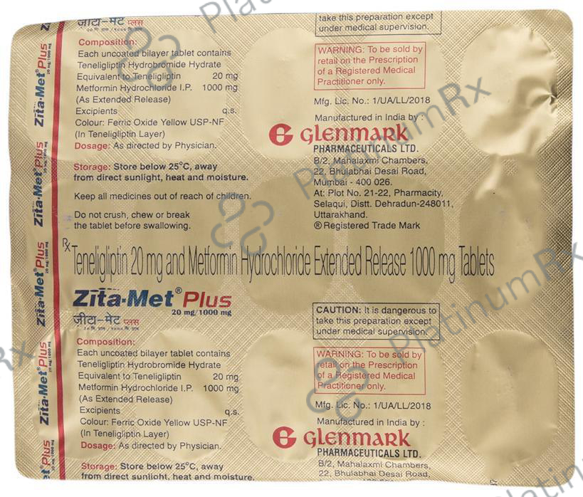 Zita Met Plus 1000/20mg Tablet ER 15s