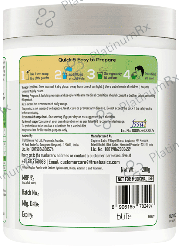 TrueBasics Collaskin Vegetarian Collagen Peptides for Youthful Glowing Skin Powder Green Apple