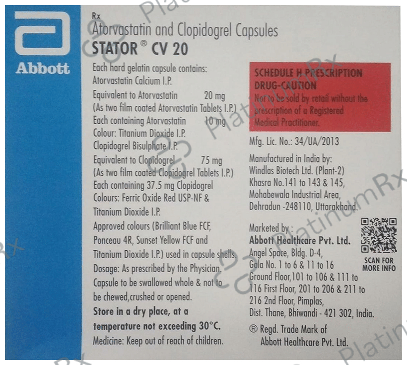 Stator CV 20/75mg Capsule 15s