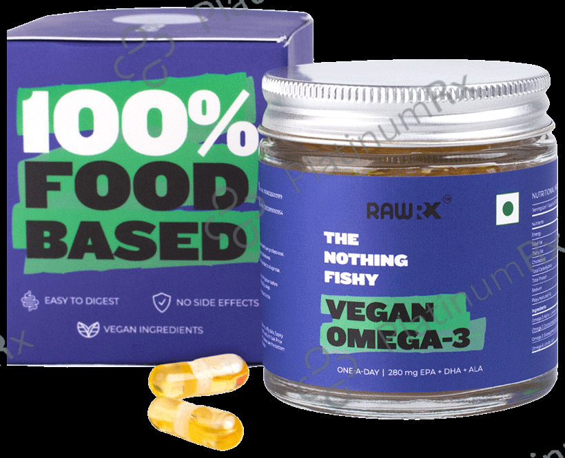 RawRX Vegan Omega 3 Fatty Acid Capsule - 280 mg EPA + DHA + ALA Formula for Heart, Hair & Joints Capsule