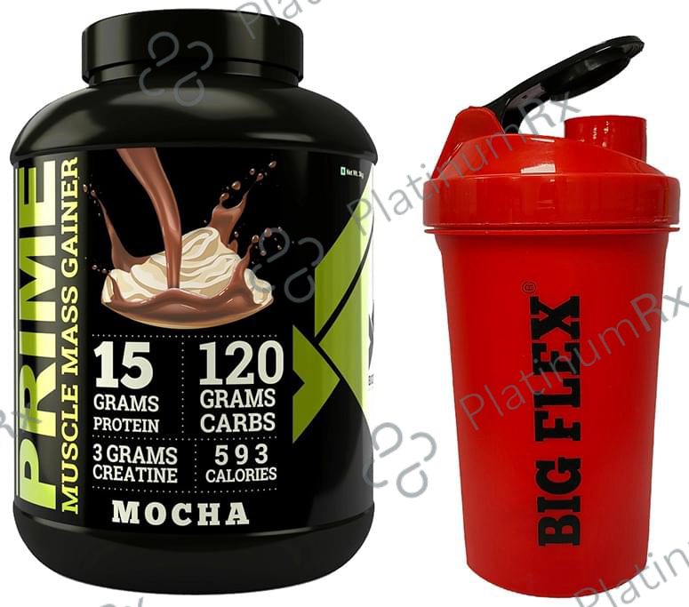 Big Flex Prime Muscle Mass Gainer with 700ml Shaker Free Mocha 3 kg