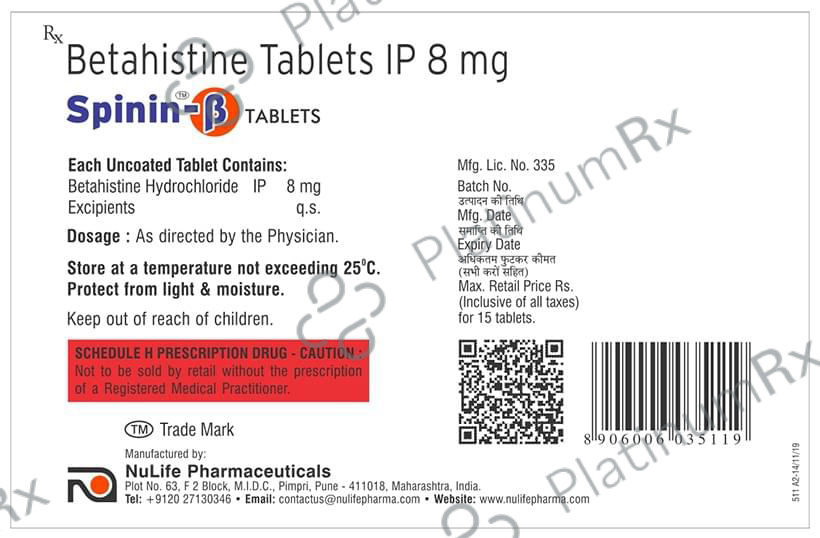 Spinin B 8mg Tablet