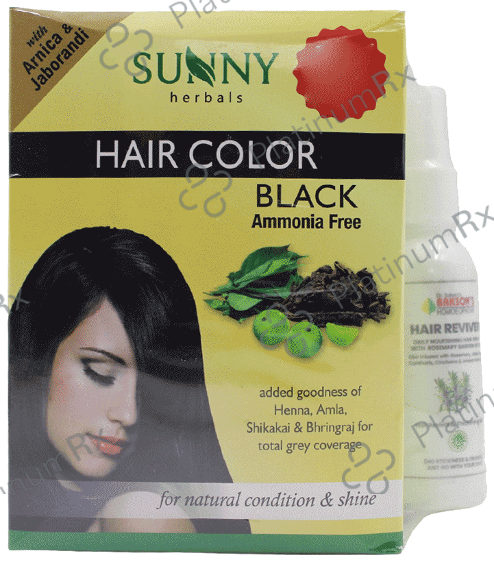 Sunny Herbals Hair Color Black Ammonia Free with Bakson Hair Reviewer 50ml Free