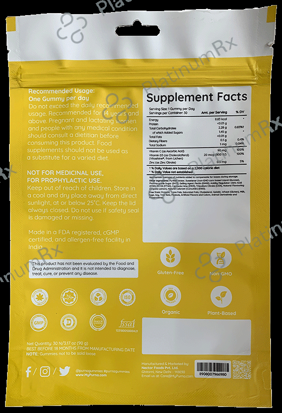 Purna Immunity Vitamin Gummies Lemon