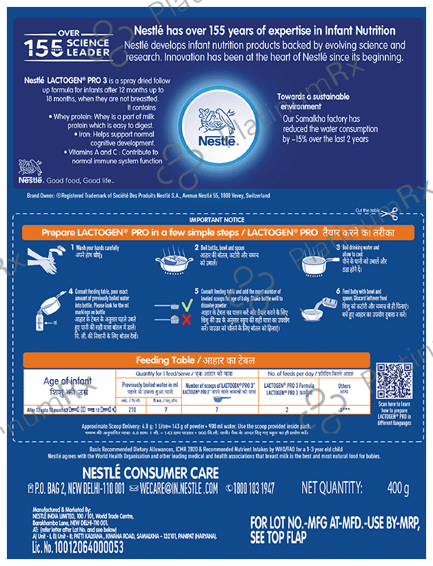 Nestle Lactogen Pro 3, Follow Up Formula Powder, After 12 Months Up To 18 Months - Powder Refill