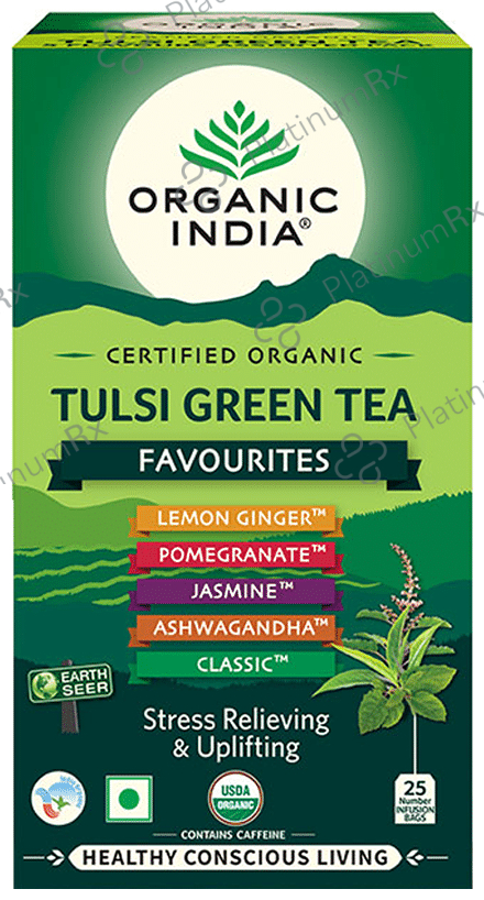 Organic India Certified Organic Tulsi Green Tea Favourites Stress Relieving & Uplifting Mint