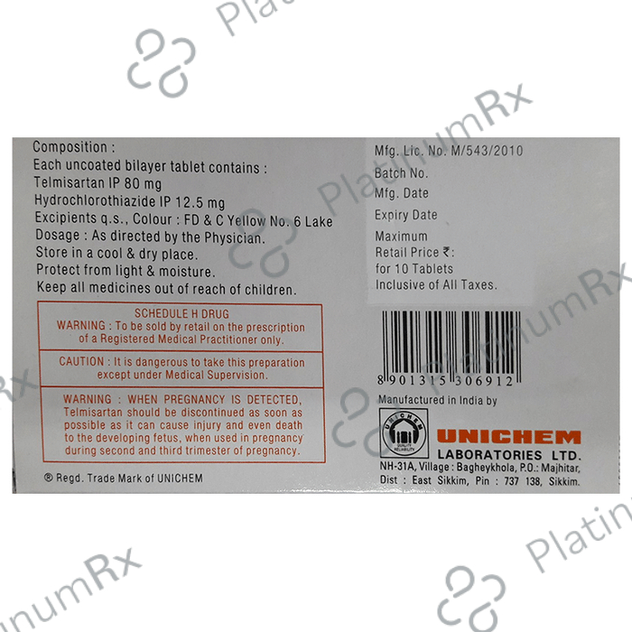Telsar 12.5/80mg Tab H 10s