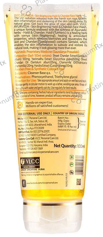 VLCC Ayurveda Skin Brightening Haldi & Chandan Face Wash (100ml Each) 6 Tubes