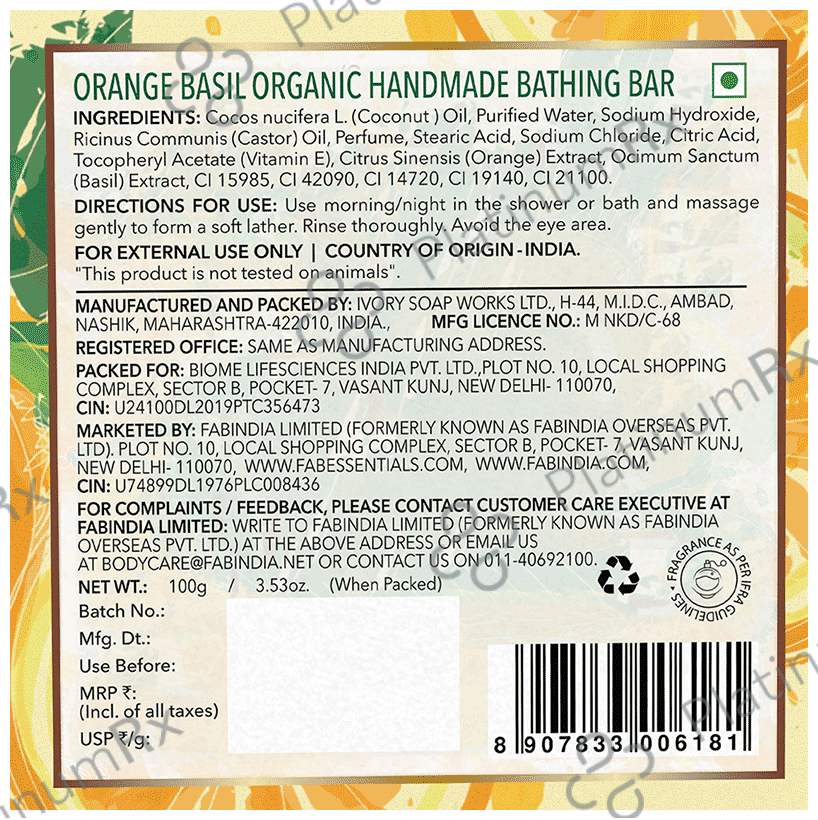 Fabessentials Orange Basil Organic Handmade Bathing Bar