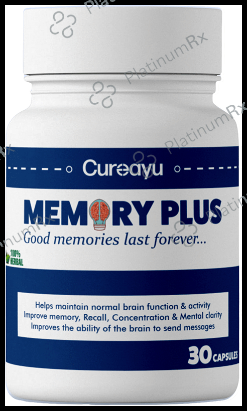 Cureayu Memory Plus Capsule- Made with Amla, Brahmi & More - For Improved Brain Functions -100% Herbal