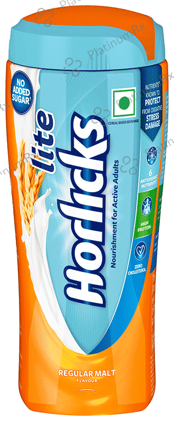 Horlicks Lite with Antioxidant Nutrients, Protein & No Added Sugar for Stamina, Bones, Immunity & Growth Powder Regular Malt