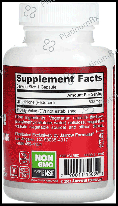 Jarrow Formulas Glutathione Reduced 500mg - Veggie Capsule for Antioxidant Support 60 vegicaps
