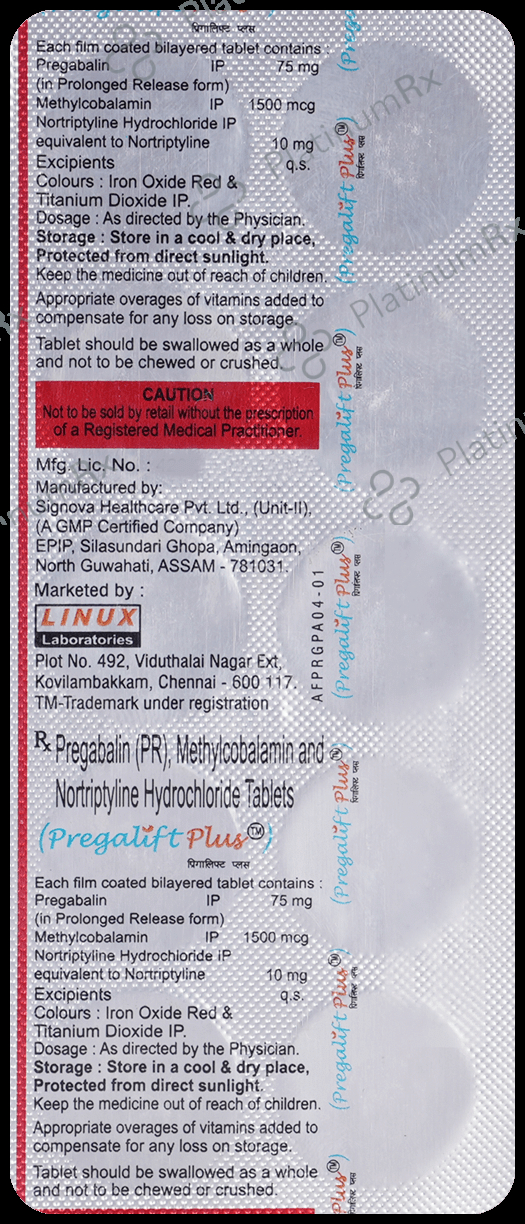 Pregalift Plus 75mg/10mg/1500mcg Tablet