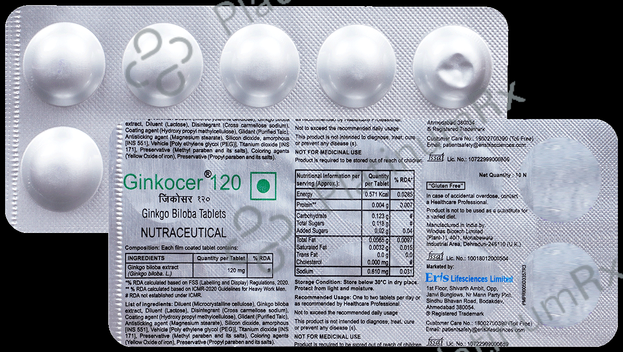 Ginkocer Gluten Free 120mg Tablet 10s