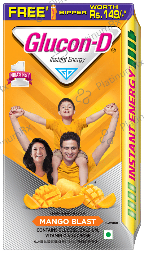 Glucon-D with Glucose, Calcium, Vitamin C & Sucrose - Flavour Mango Blast with Sipper Free