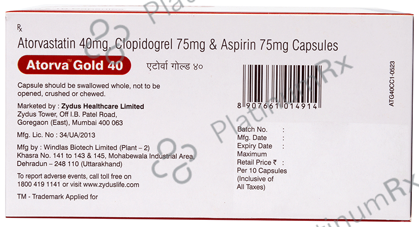 Atorva Gold 40/75/75mg Capsule 10s