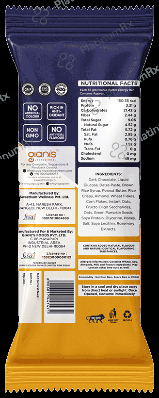 Whey To Go Energy Bar (35gm Each) Peanut Butter 6 bars