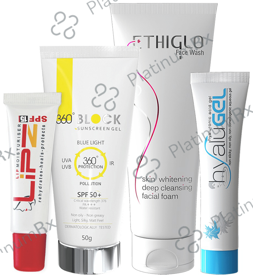 Ethicare Remedies Day Skincare Routine Kit (Ethiglo Face Wash 70ml, Hyalugel 30gm, 360° Block Sunscreen Gel SPF 50+ 50gm and Lipzlite Lightening Cream 15gm)