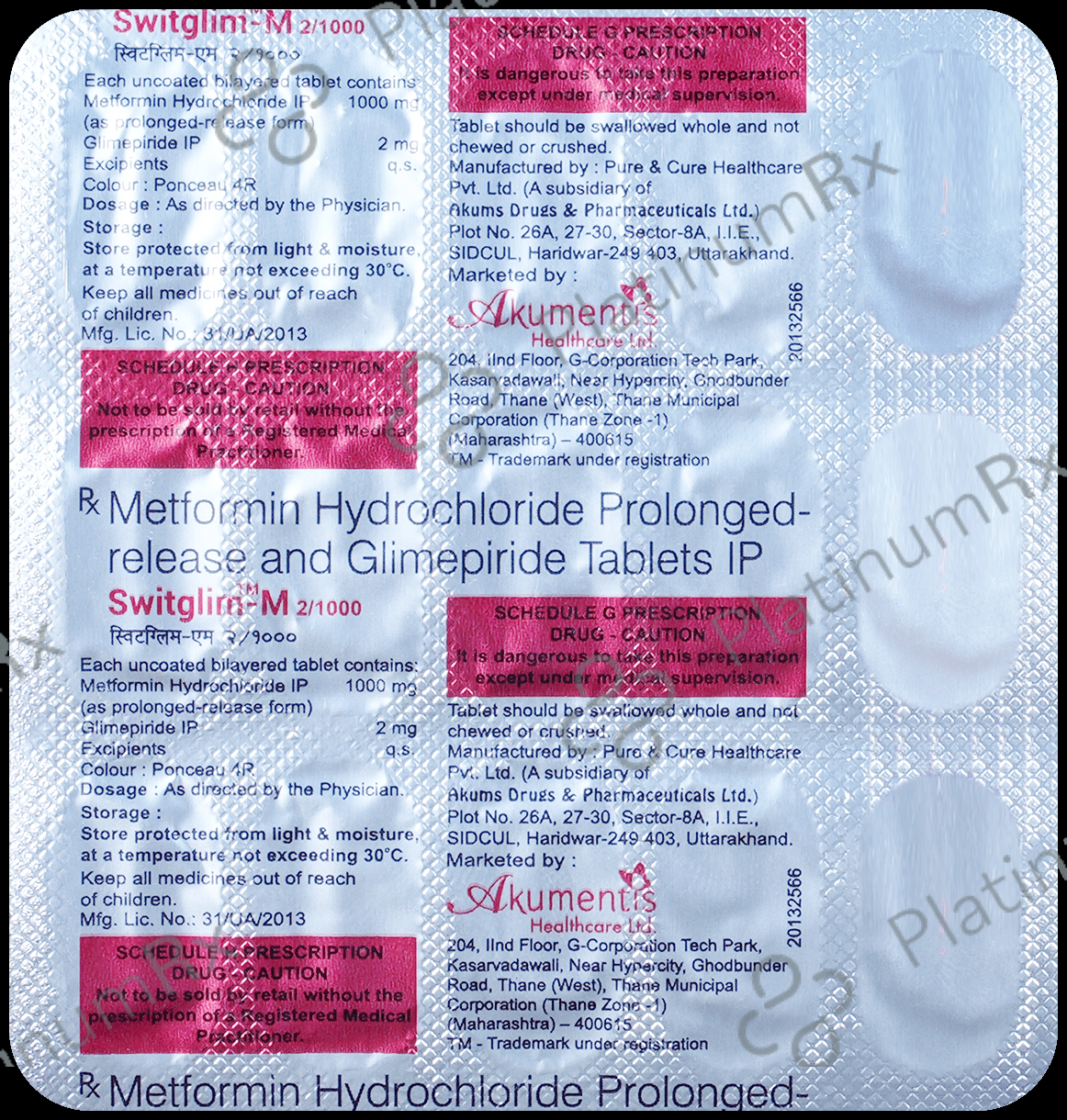 Switglim M 2/1000 Tablet PR 15s