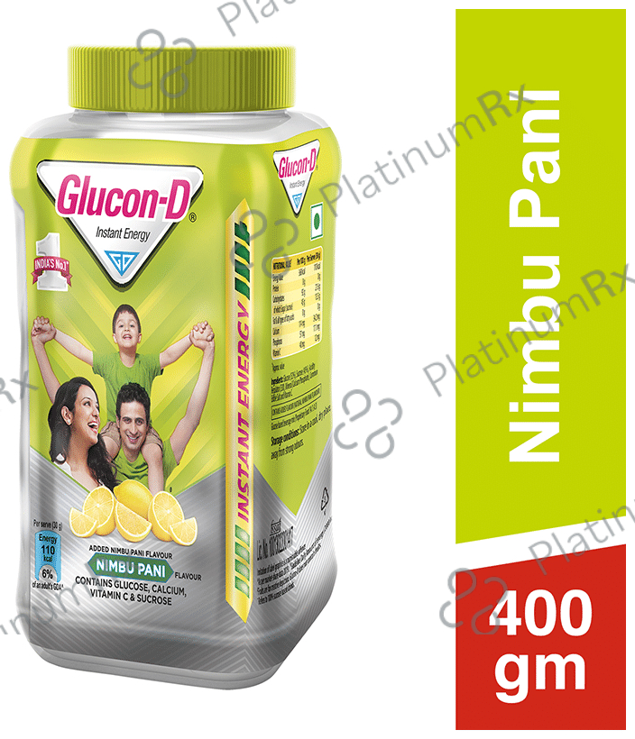 Glucon-D with Glucose, Calcium, Vitamin C & Sucrose - Flavour Nimbu Pani 400 gm