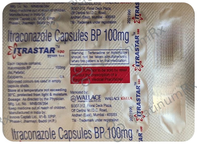 Itrastar 100mg Capsule 10 capsules Capsule Wallace Pharmaceuticals Pvt Ltd