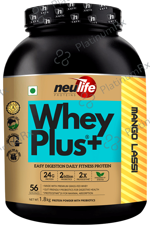 Neulife Whey Plus+ Protein Powder with Probiotics Mango Lassi 1 kg
