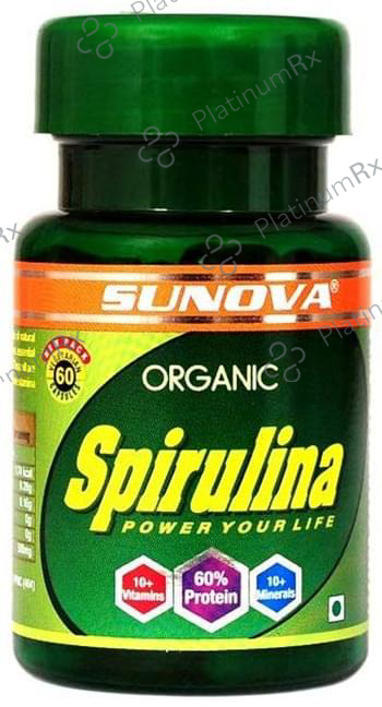 Sunova Organic Spirulina Capsule - For Energy, Stamina, Muscle Strength, Antioxidant Support & Bone Health