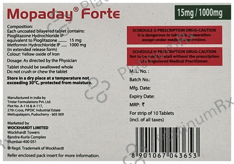 Mopaday Forte 1000/15mg Tablet ER 10s