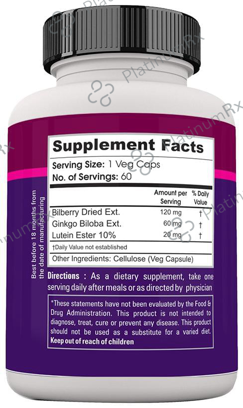 Zenith Nutrition Ginkgo Biloba with Bilberry & Lutein Vegetarian Capsule