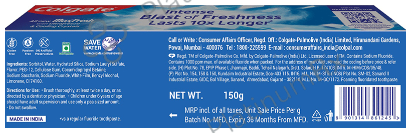 Colgate Maxfresh Peppermint Ice Blue Gel Toothpaste 150gm