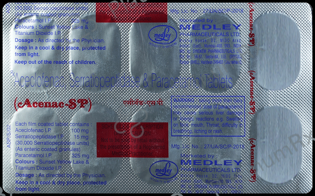 Acenac SP 100mg/325mg/15mg Tablet
