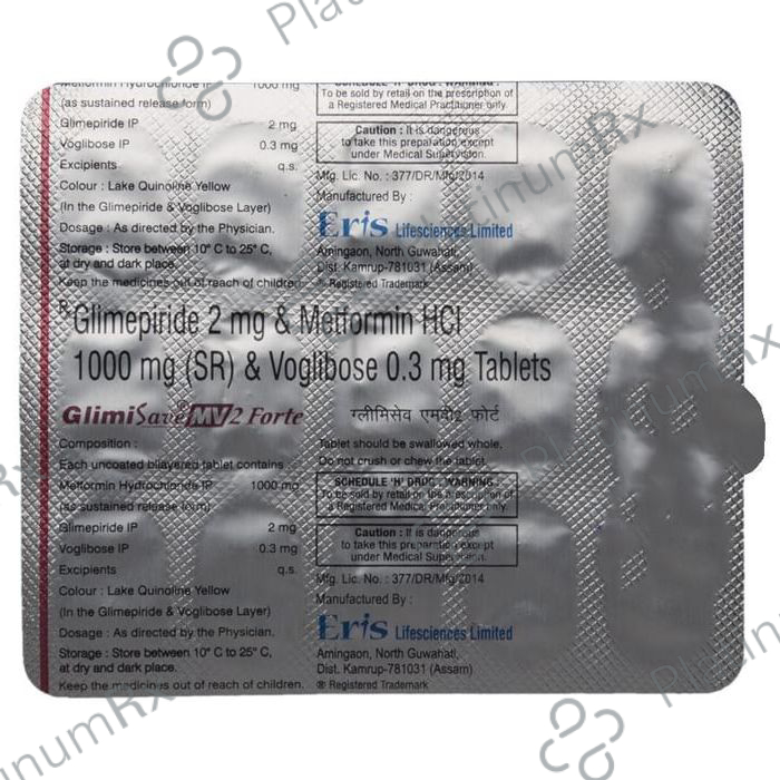 Glimisave MV2 Forte 2/1000/0.3mg Tablet SR 15s