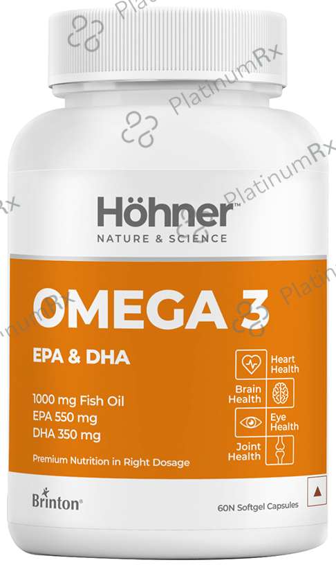 Hohner Omega 3 with EPA & DHA Fish Oil 1000 mg - Softgel Capsule for Brain, Heart, Eye & Joint Health