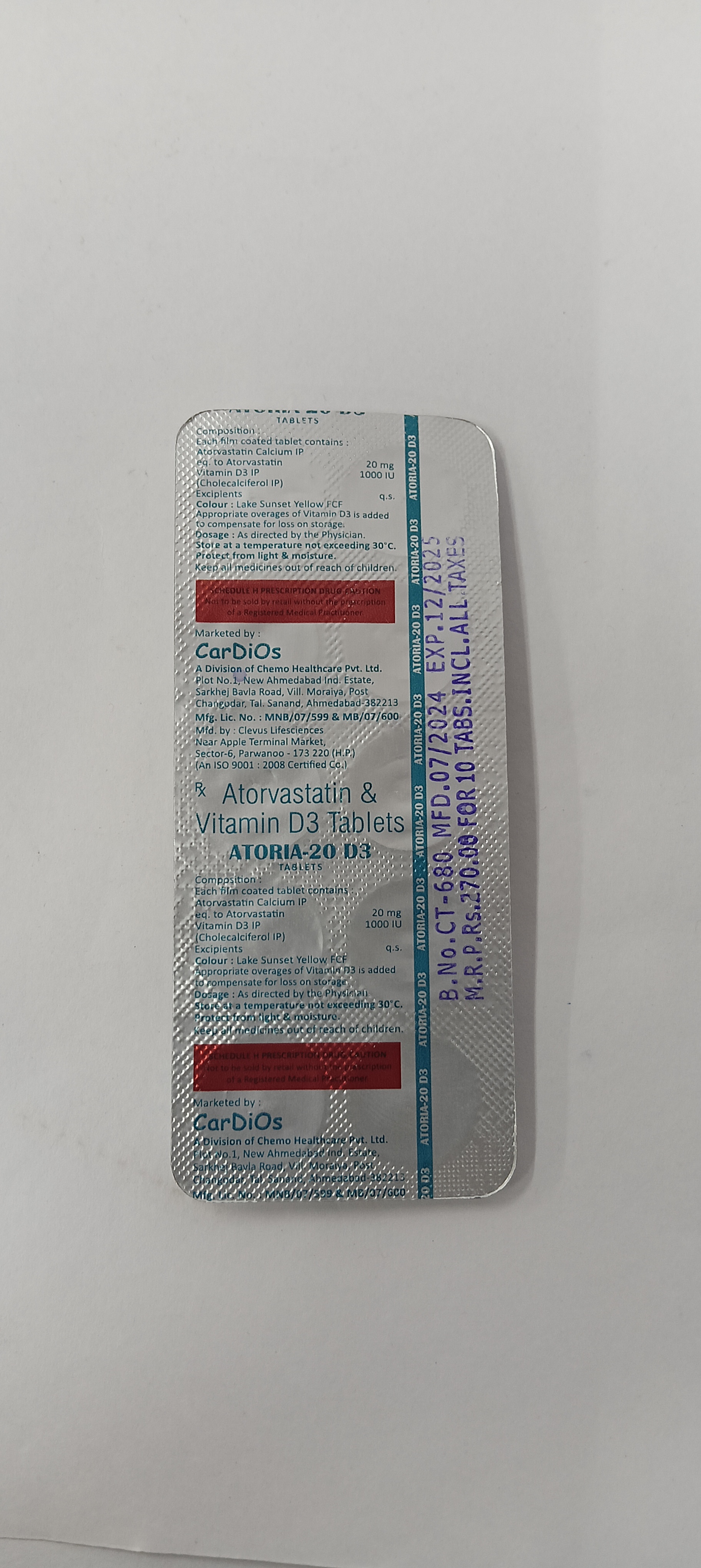 Atoria 20mg/1000IU D3 Tablet 10s