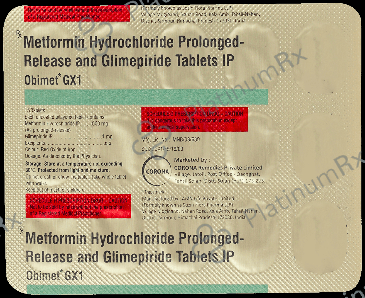 Obimet GX 1/500mg Tablet PR 15s