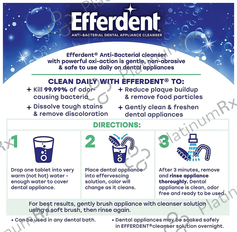 Efferdent Anti-Bacterial Denture Cleanser Tablet Mint Fresh