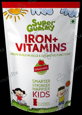 Super Gummy Iron + Vitamins Chewable Suplement - For Kids' Muscle & Cognitive Function - Flavour Smashing Strawberry